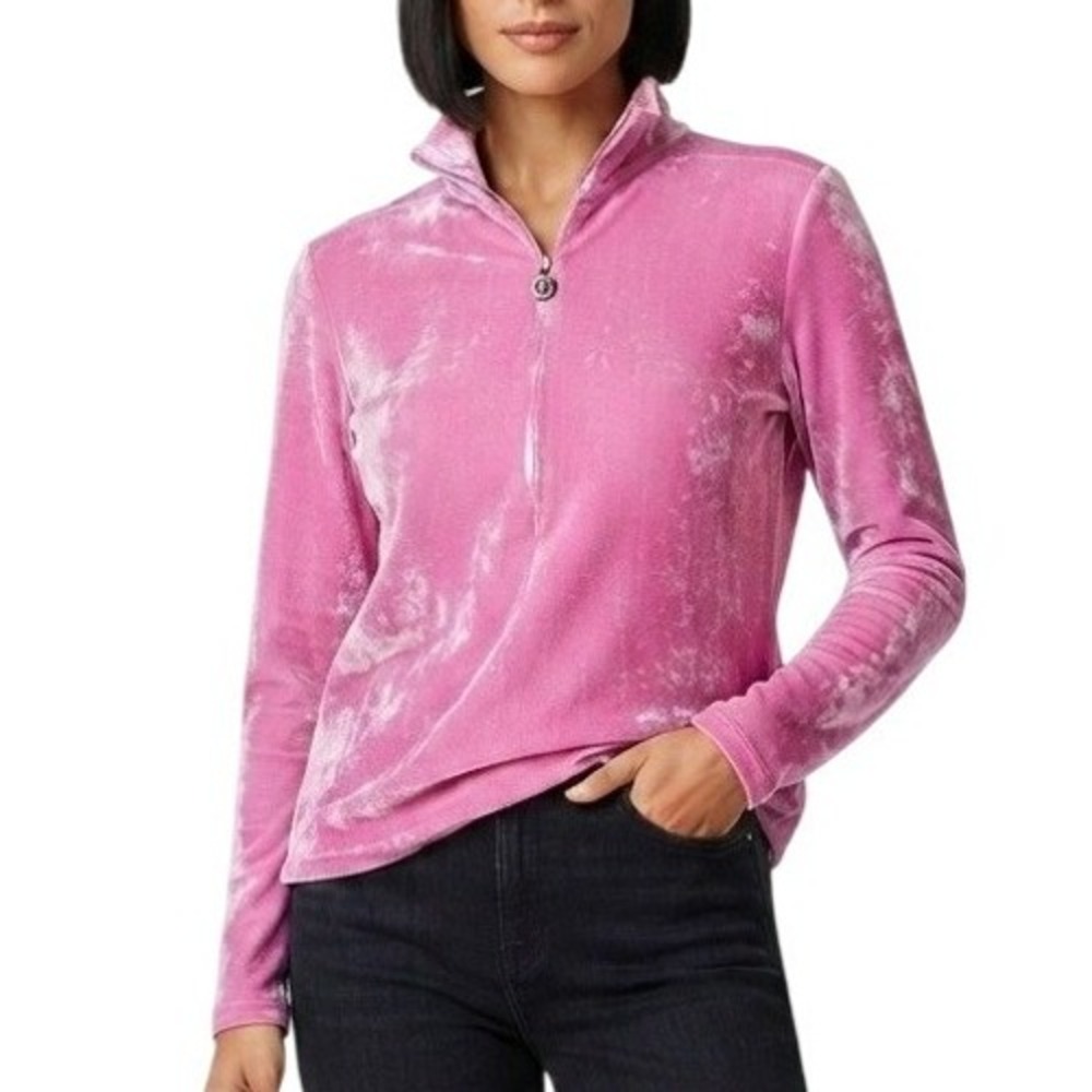 Bogner Pink Apres Ski Velvet Velour Long Sleeve Quarter Zip Pullover Sz 40 US 10